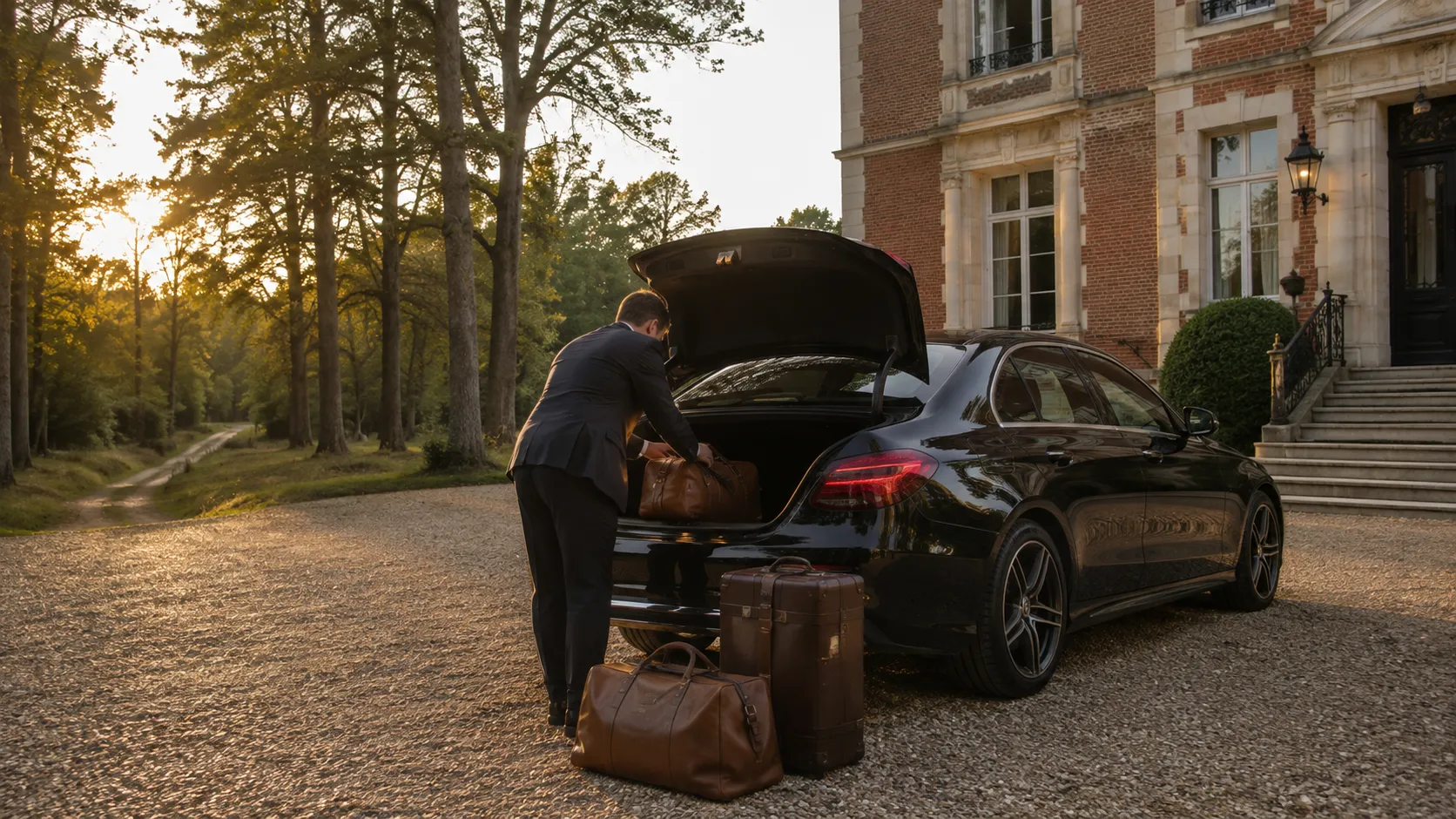 Chauffeur privé chargeant les bagages avant un départ pour Roissy CDG